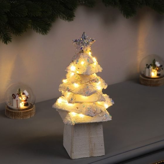 Фигура деревянная «Ёлочка белая», 27×14х14 см, 35 LED, батарейки AAx2 (не в комплекте), свечение теплое белое