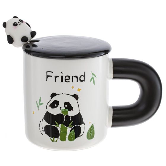 Кружка с крышкой и ложкой, 430 мл, L8,5 W8,5 H9,8 см, дизайн микс