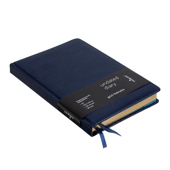 !Ежедневник НЕдатир. А5, 136 листов в линейку, кожзам &quot;Небраска&quot;, золотой срез, синий