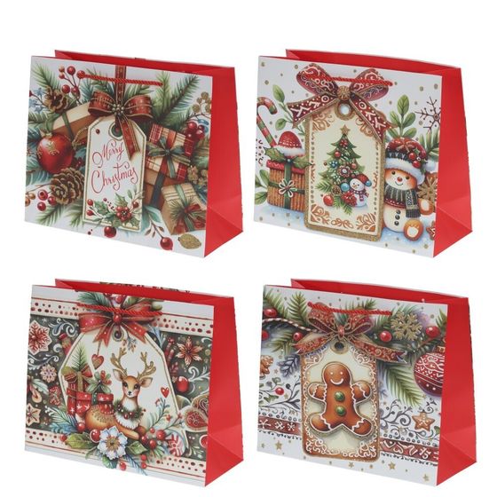 Пакет подарочный (бумага 210г/м2, блок 12шт), L25 W12 H31 см, 4в.