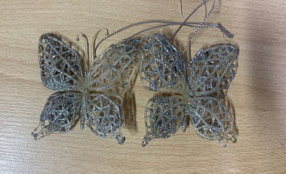 !09 Елочное украшение 2 штуки бабочки "Classic Silver"