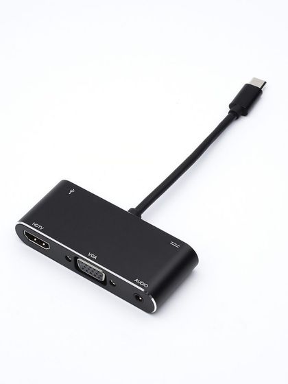 Адаптер-переходник Atcom USB Type-C(m) &amp;lt;-&amp;gt; HDMI(f)+VGA(f)+USB3.0(f)+ аудио черный (AT2810)