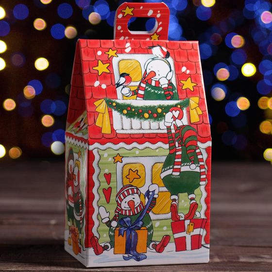 !09 Подарочная новогодняя коробка (комплект 30 штук) «Домик снеговиков», для сладких подарков, 9.1×7×15.7 см