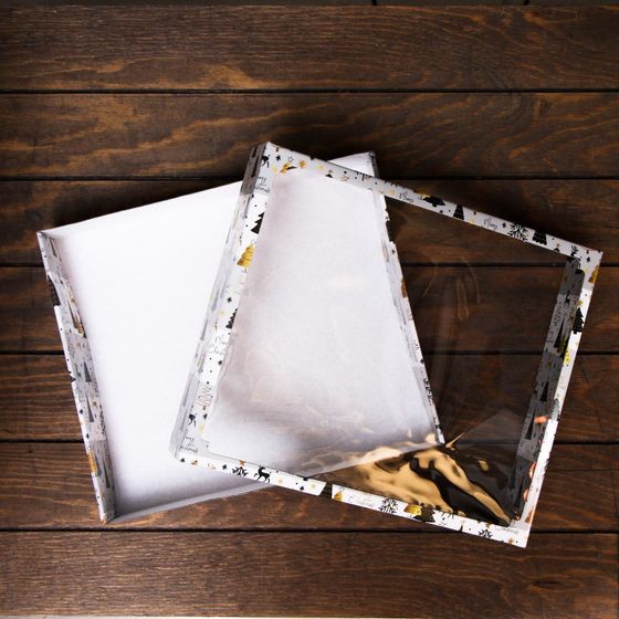 !09 Коробка сборная крышка-дно с окном, "Волшебный лес", 37 х 32 х 7 см