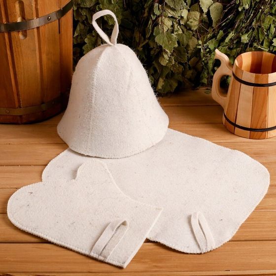 Набор для бани &quot;3 в 1&quot; шапка, коврик, рукавица