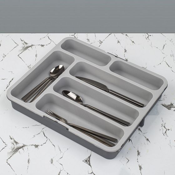 Лоток для столовых приборов раздвижной серый