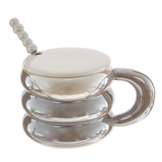 Кружка с крышкой и ложкой, 420 мл, L9,5 W9,5 H8 см, цвет микс