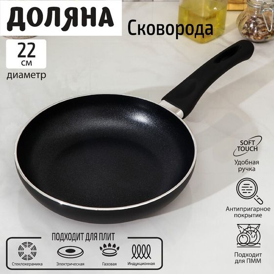 Сковорода Доляна Basic, d=22 см, пластиковая ручка, антипригарное покрытие, индукция, чёрная