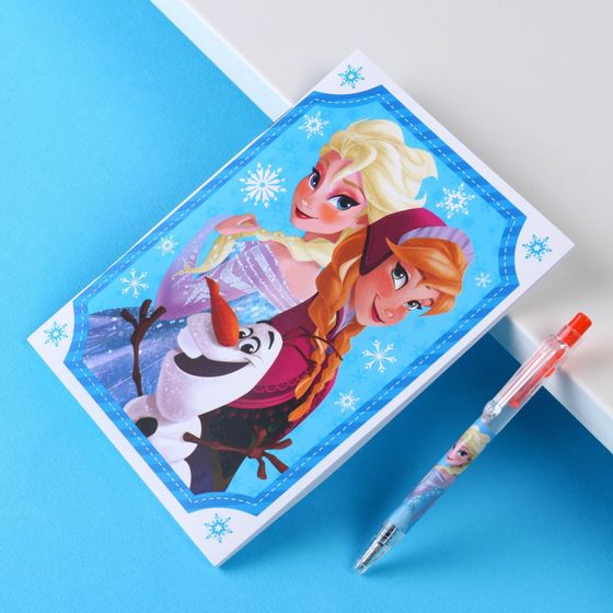 !09 Комплект из 3-х наборов-Канцелярский набор «С новым годом», блокнот А6, ручка, наклейки, Холодное сердце