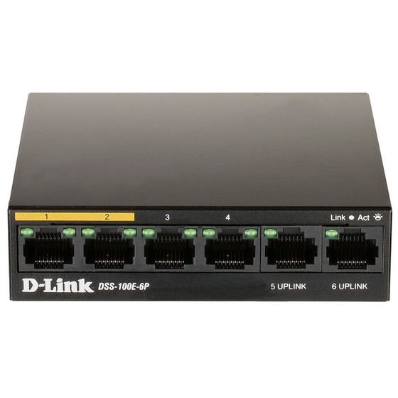 Коммутатор D-Link DSS-100E-6P/A1A 6x100Mb 4PoE+ 55W неуправляемый