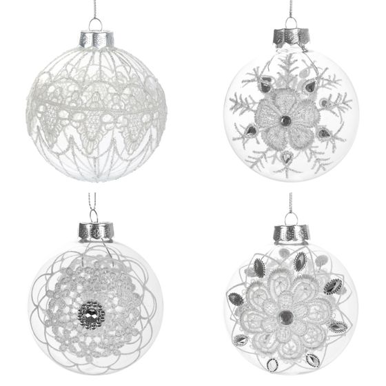 Украшение новогоднее Шар "Кружева" (блок 12), D 8 см, L8 W8 H8 см, 4в.
