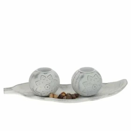 !09 Набор из 2-х подсвечников и декоративных камней на подставке, L36 W12 H8 см