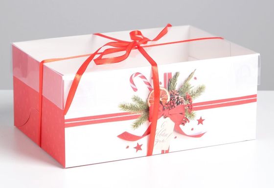 !09 Упаковка (набор 6 штук) на 6 капкейков «С Новым годом!», 23 х 16 х 10 см.