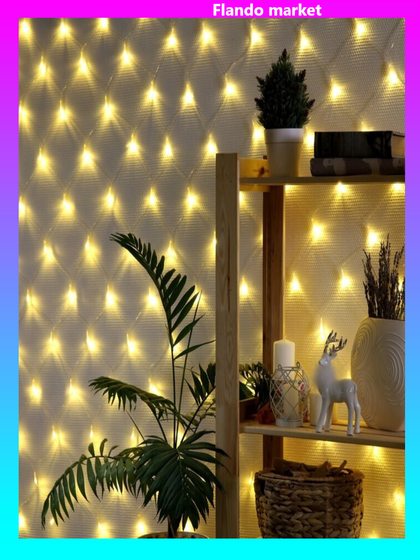 !09 Гирлянда «Сеть» 1.6 × 1.6 м, IP20, прозрачная нить, 144 LED, свечение тёплое белое, 8 режимов, 220 В