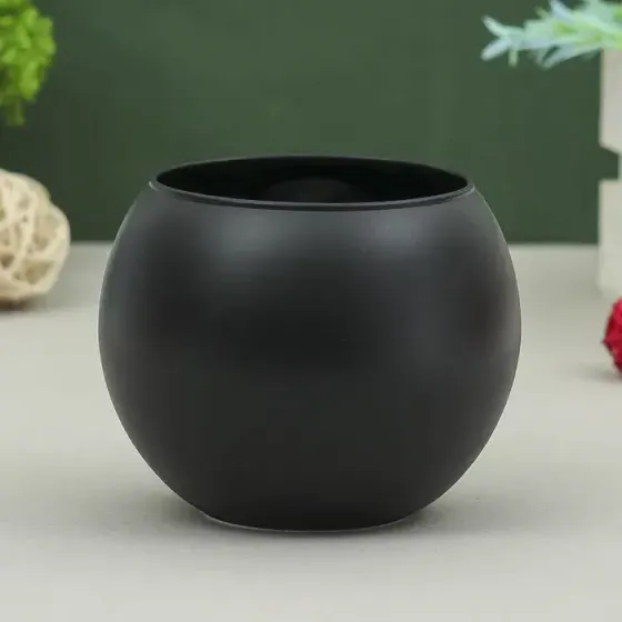 !09 Ваза «Пять вечеров», шаровая, 1 л, 10×12×12 см, стекло, чёрная матовая