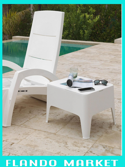 Стол для шезлонга ALASKA белый с отсеком для хранения
