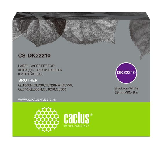 Картридж ленточный Cactus CS-DK22210 DK-22210 черный для Brother P-touch QL-500. QL-550. QL-700. QL-800