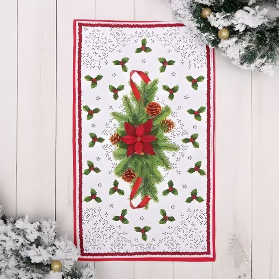 !Полотенце кухонное новогоднее 2 штуки «Паунсетия» 35х60 см, 160 г/м2.