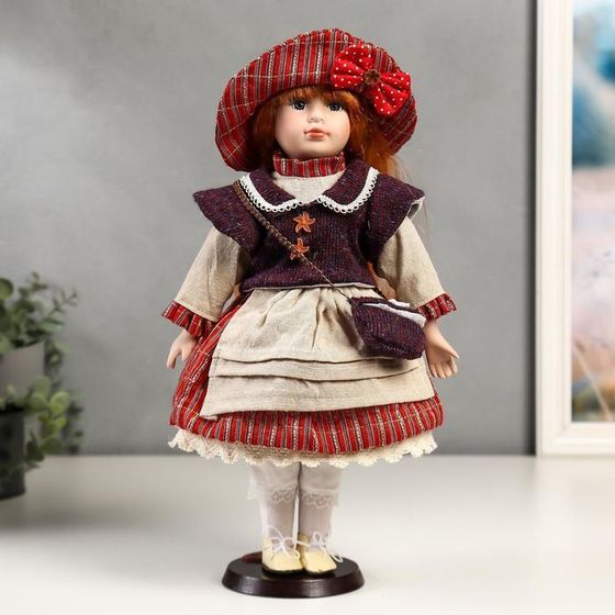 Кукла коллекционная керамика &quot;Ульяна в полосатом платье с передником&quot; 40 см