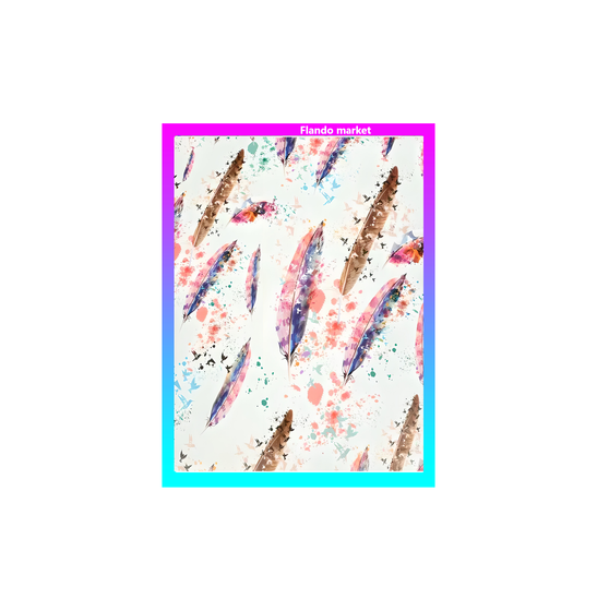 !09 Бумага упаковочная (набор 4 листа) глянцевая, двусторонняя "Перья", рисунок, 100 х 70 см.