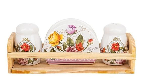 !09 Специи, набор 2пр. + салфетница &quot;Лето в Европе&quot; 23*7,5*9см. (на деревянной подставке) (подарочная уп