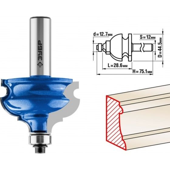 Фреза кромочная ЗУБР 28715-44.5, фигурная №4, хвостовик d = 12 мм, 44.5 x 28 мм