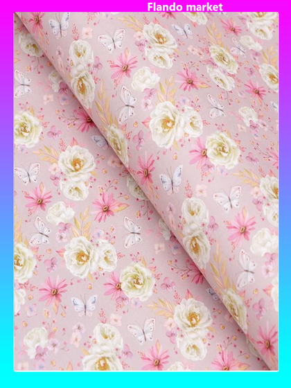 !09 Бумага (набор 4 листа) упаковочная крафтовая "Цветы" 50 × 70 см.