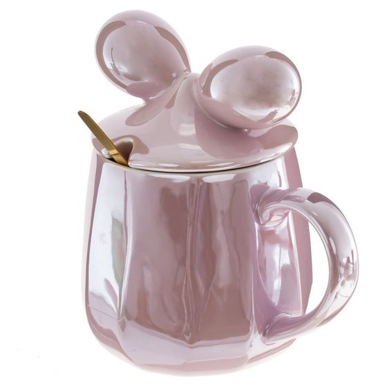 Кружка с крышкой и ложкой, 360 мл, L8 W8 H9 см